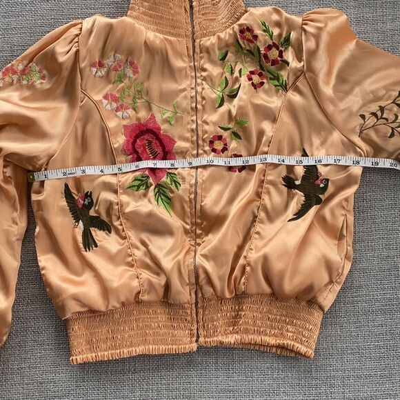 Free People‎ Embroidered Satin Bomber Jacket Size Small - Picture 9 of 9